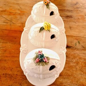 Fruit Compote Ceramic Serving Dish Set Unmarked